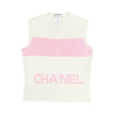 Chanel Pink + White Zipper Tank Top