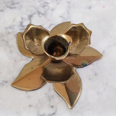 Vintage Brass Lotus Candlestick Holder by Andrea by Sadek Made in India 