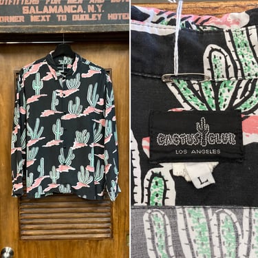 Vintage 1980’s Black Color “Cactus Club” Western Theme Cartoon Cactus New Wave Shirt, 80’s Vintage Clothing 