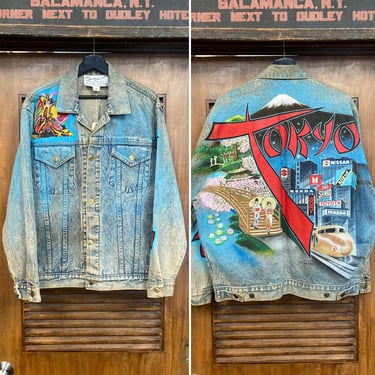 Vintage 1980’s Dated 1987 “Tony Alamo” Japan Tokyo Artwork Denim Trucker Jacket, 80’s Vintage Clothing 