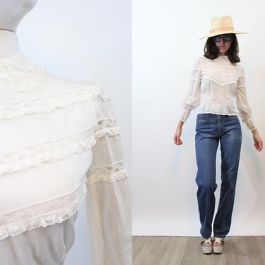 1910 EDWARDIAN lingerie COTTON lace blouse xs | new spring summer 