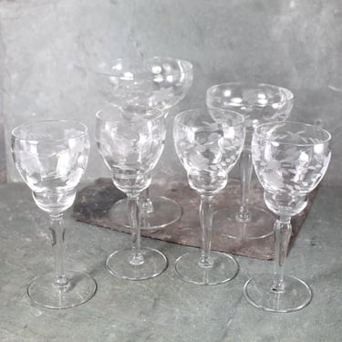 Etched Glass Vintage Barware | Set of 6 Assorted Grape & Floral Design Glasses | Fabulous Glassware | Cocktail Glasses | Bixley Shop 