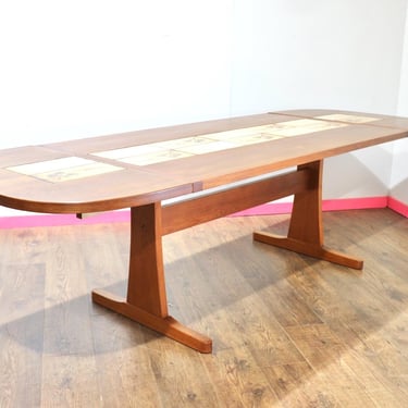 Mid Century Modern Teak and Tiled Danish Gangso Mobler Extending Dining Table, Mid Century Modern Vintage Furniture 