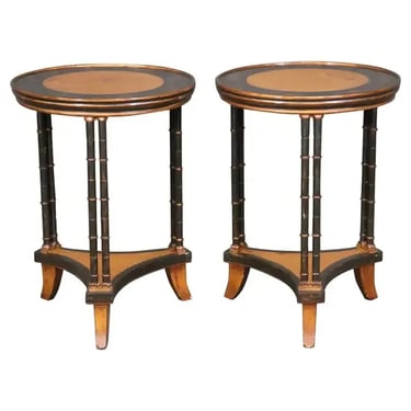 Pair of Chinoiserie Painted Faux Bamboo Yew Wood Gueridon Side Tables