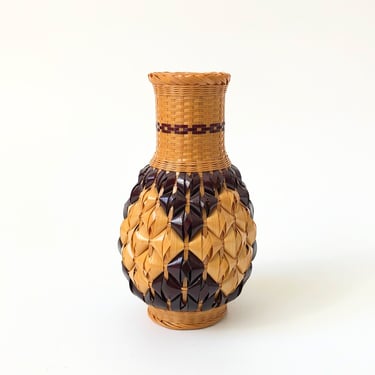 Vintage Wicker Vase with Ceramic Interior 