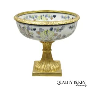 Maitland Smith Porcelain Brass Bronze Pedestal Fruit Bowl Jardiniere Centerpiece