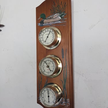 Vintage Sunbeam Wooden Weather Station with Duck Mallard Detail 1994 D C Waldon 