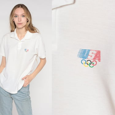 1984 Olympics Polo Shirt 80s Los Angeles Collared Tshirt Levis Shirt White Single Stitch USA Summer Sports LA Tee Vintage 1980s Mens Medium 