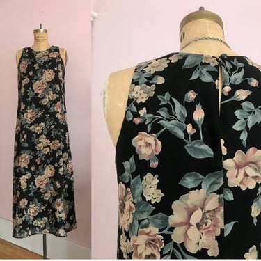 1990's Muted Golden Pink Floral Midi Dress 