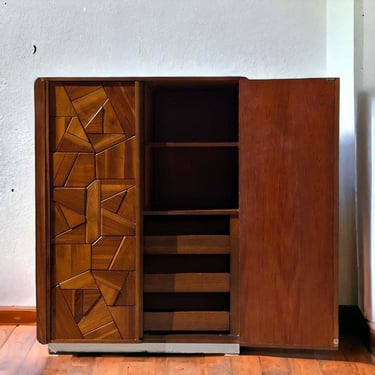 Vintage Brutalist Armoire, C. 1960s, Made in Canada, MCM, Mid Century Modern, Walnut Wood 