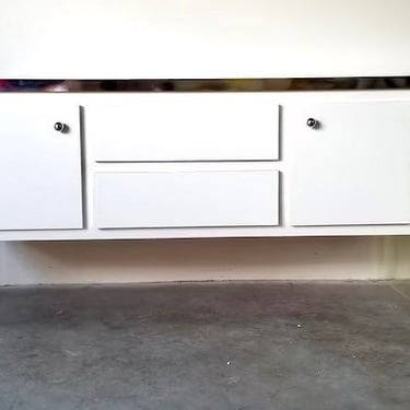 Vintage 80s Vintage White Laminate Credenza With Lucite Sides 