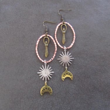 Long celestial goddess earrings, mixed metal 2 