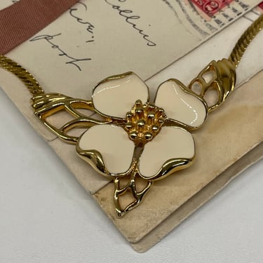 Trifari Gold and Cream Dogwood Flower Necklace