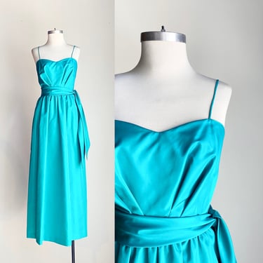 1970s Teal Gown with Sash 