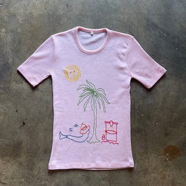 Pink Embroidered Beach Tee