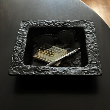 Vintage Japanese Cast Iron Dragon Tray 9.5" Square Dish 