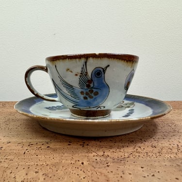 Ken Edwards Tonala Blue Bird Cup & Saucer | Butterfly | El Palomar Guadalajara Mexico 