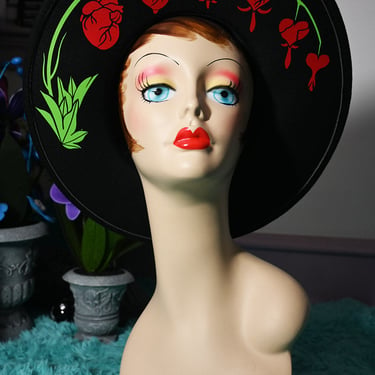 Bleeding Hearts Floral XL Vegan Felt Wide Brim Hat from Witchwood Bags
