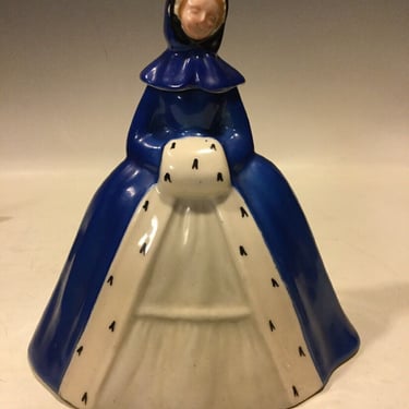 Marie Brizard and Roger french Liqueur Bottle girl with blue coat and a white muff, France liqueur bottle, winter kitchen decor 