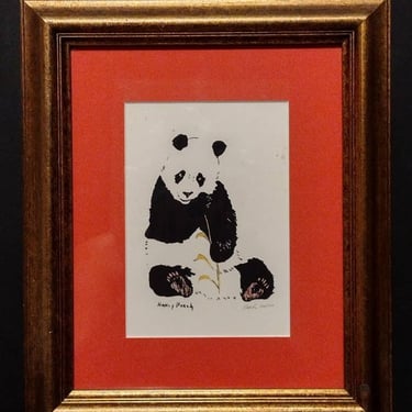 Signed Nancy Peach Serigraph "Ling Ling" 106/160 Panda Eating Bamboo 10x12 