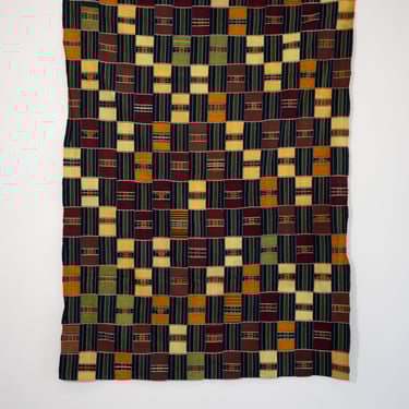 VINTAGE EWE KENTE IN NAVY/GREEN STRIPE WITH BLOCKS
