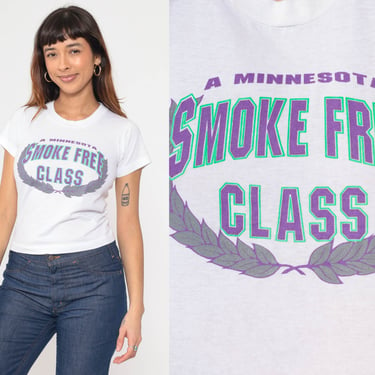 A Minnesota Smoke Free Class Shirt 90s Graphic Student Crewneck White Slogan Shirt Vintage Single Stitch Tshirt 2xs xxs 