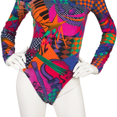 Gianni Versace Versus 1990s Vintage Opera Print Cotton Long Sleeve Bodysuit 