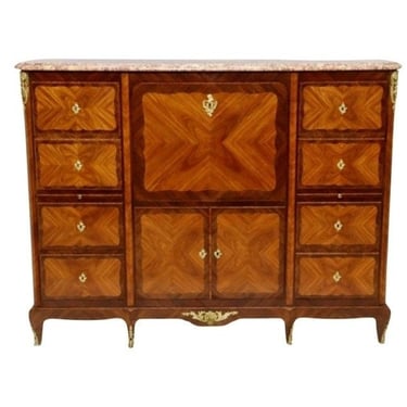 Maison Gouffe Paris Signed French Transitional Louis XV XVI Style Kingwood Tulipwood Secretary Bookcase Cabinet Bureau Secrétaire Credenza 