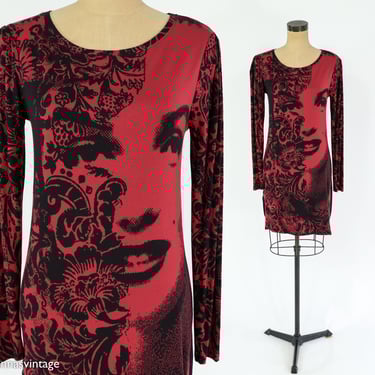 1990s Red Marilyn Monroe Dress | 90s Red Marilyn Graphic Shift | Desigual  | Medium 