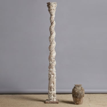 17th Century French Baluster Column with Grapevine & Dolphin Motif