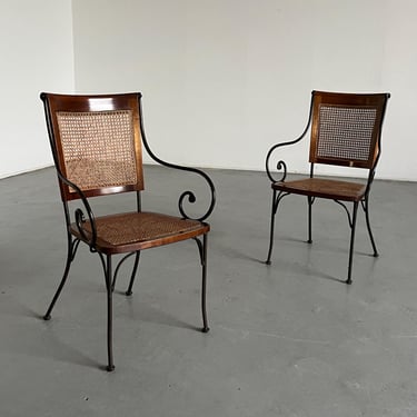 1 of 2 French Artisanal Sculptural Chairs in Wrought Iron, Wood and Cane, 1960s 