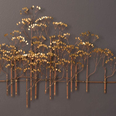 Vintage Abstract Brass Elm Trees Hanging Wall Art Sculpture by Curtis Jere 