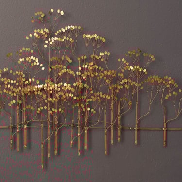 Vintage Abstract Brass Elm Trees Hanging Wall Art Sculpture