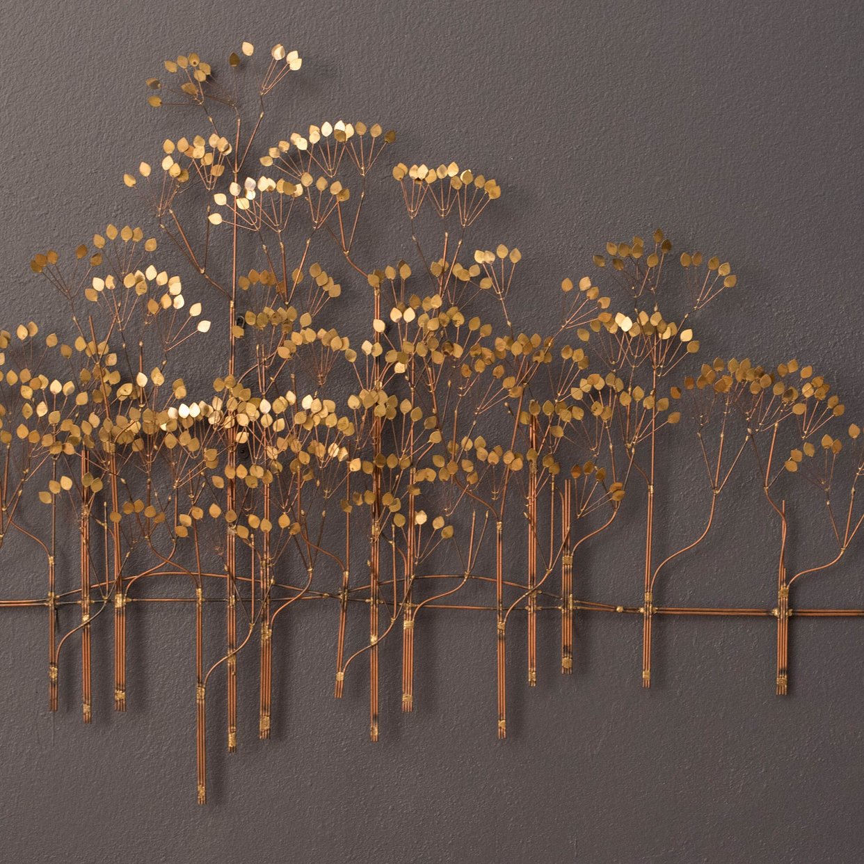 Vintage Abstract Brass Elm Trees Hanging Wall Art | Mid Century