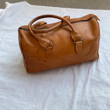 Vintage brown leather small duffle bag 