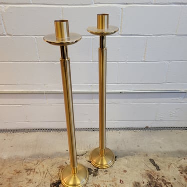 Pair of Mid Century Brass Standing Candle Holders