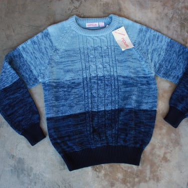 70s Space Dye Blue Striped Pullover Sweater Size L / XL / XXL 