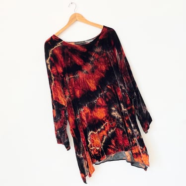 1990s Dark Tie-Dye Silk Velvet Top 