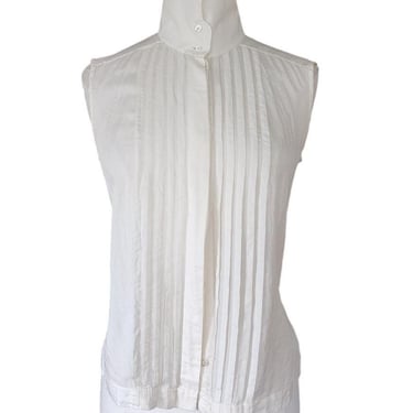 Chanel 2006 White Pleated Blouse Sleeveless Cotton Silk / M 