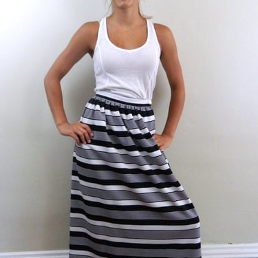 1970s Maxi Skirt  | Vintage 70s  Black and White Horizontal Striped Skirt |  Size Small to Medium 