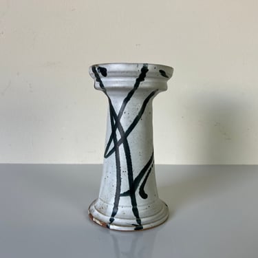 80's Anita White & Black Studio Pottery Vase 