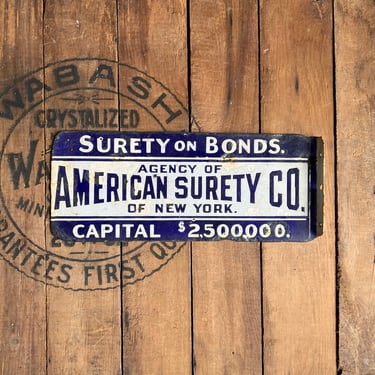 Antique American Surety Co Porcelain Flange Sign 