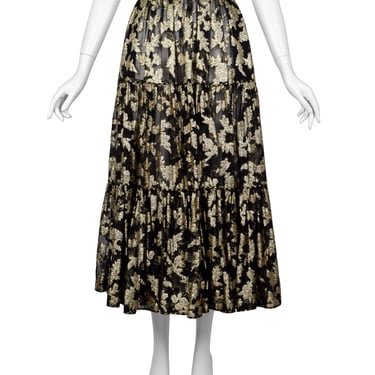 Yves Saint Laurent Vintage 1970s Golden Floral Jacquard Black Sheer Silk Chiffon Skirt