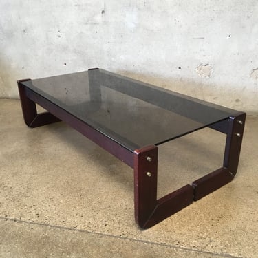 Vintage Rosewood &amp; Smoked Glass Coffee Table by Lafer