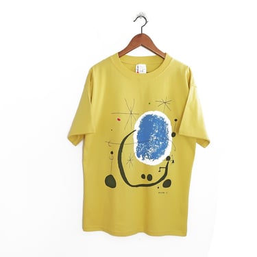 Joan Miro shirt / vintage artist shirt / 1990s Joan Miro art print yellow abstract graphic t shirt Large 