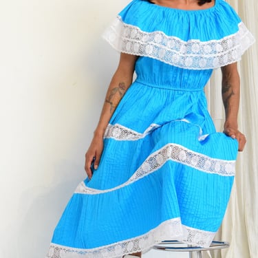 Vintage Lace and Cotton Mexican Dress 