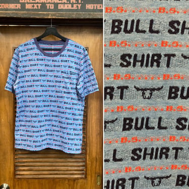 Vintage 1970’s “Bull Shirt” B.S. Pop Art Words Knit T-Shirt, 70’s Tee Shirt, Vintage Clothing 