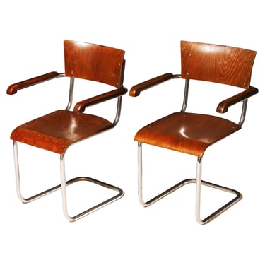 Pair of tubular desk chairs B43 by Mart Stam, 1930s 