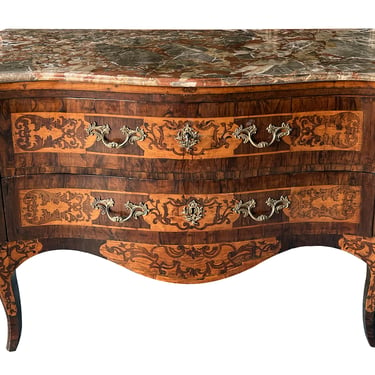 An Italian Rococo Serpentine-form 2-Drawer Inlaid Chest with Marble Top