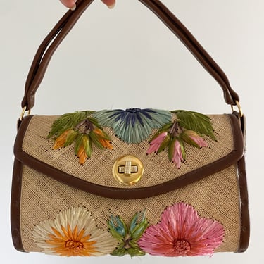 Sweet 1950's Floral Straw Handbag
